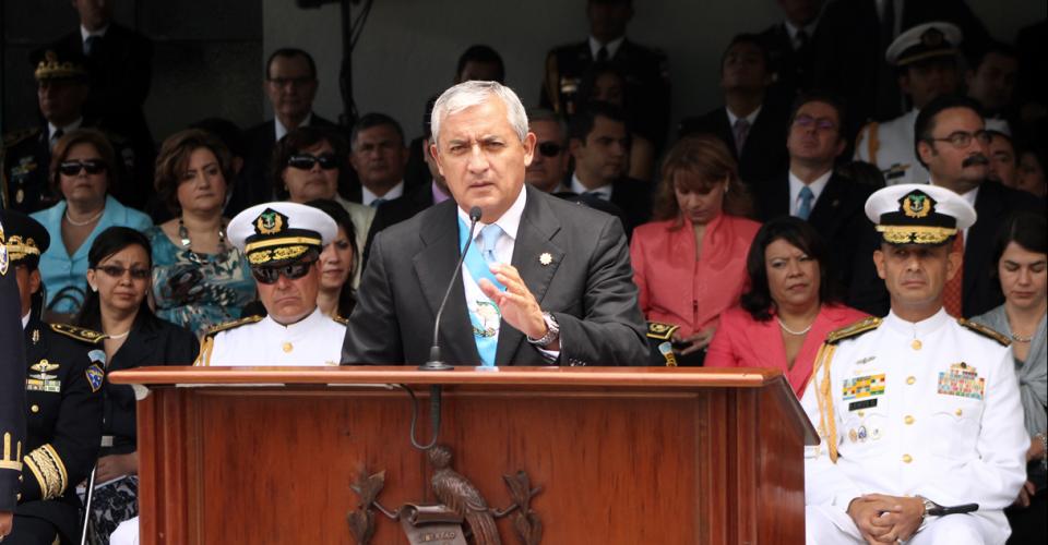 El presidente Otto Pérez Molina durante un acto con el Ejército de Guatemala. 