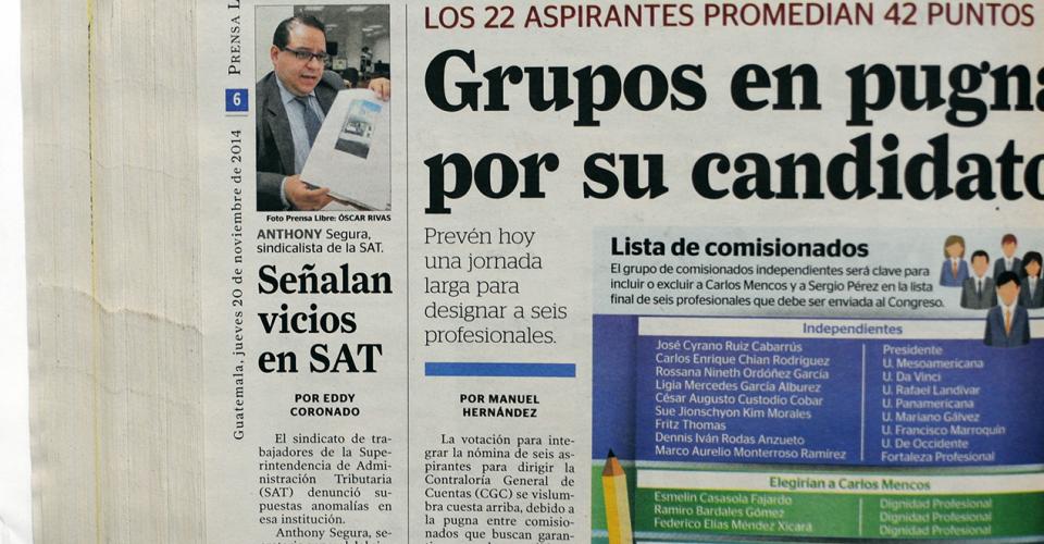 Prensa Libre también publicó los señalamientos de vicios en la SAT por parte del Sindicato de trabajadores de dicha institución.  
