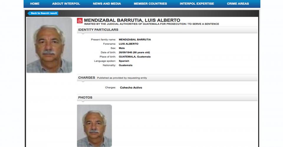 Luis Mendizabal aparece en la página de internet de Interpol con orden de captura por cohecho activo. 