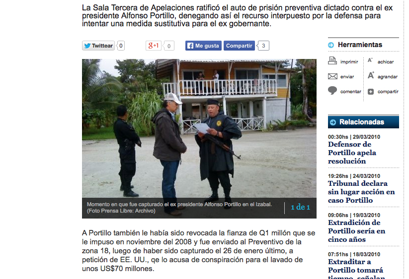 Imagen del momento en que Alfonso Portillo fue capturado, publicada en el diario Prensa Libre. 