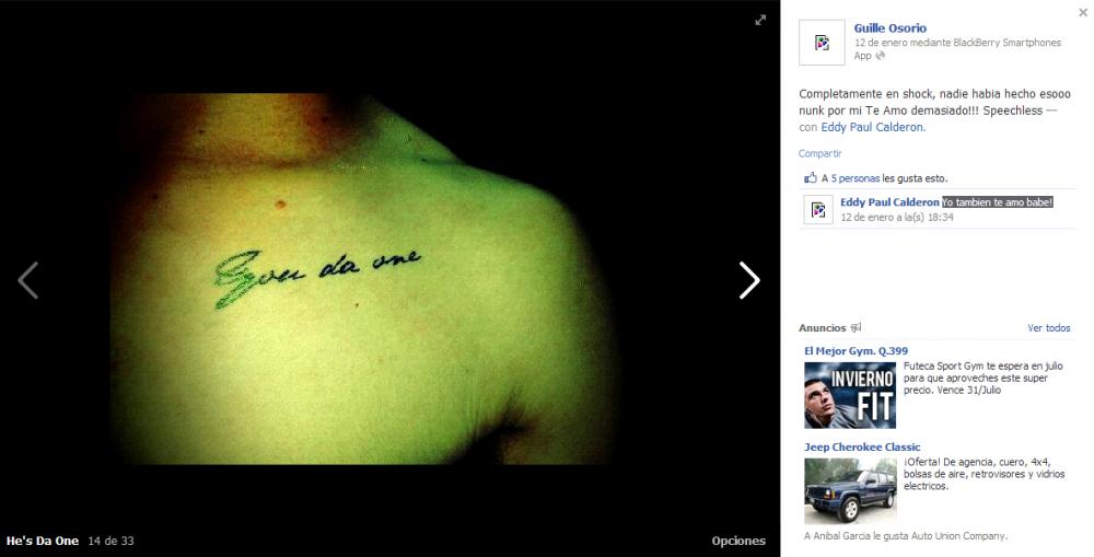 El 12 de enero, Guillermo Osorio tomó una fotografía con su Black Berry al nuevo tatuaje que se había hecho su novio.
